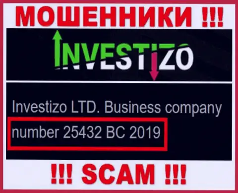 Investizo LTD internet-мошенников Investizo зарегистрировано под этим рег. номером: 25432 BC 2019