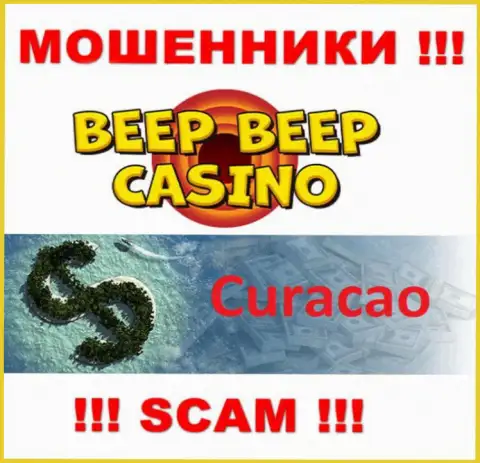 Не доверяйте интернет мошенникам Beep Beep Casino, так как они разместились в офшоре: Кюрасао