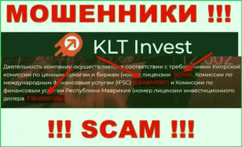 Хотя KLT Invest и предоставляют на интернет-портале номер лицензии, помните - они все равно МОШЕННИКИ !!!