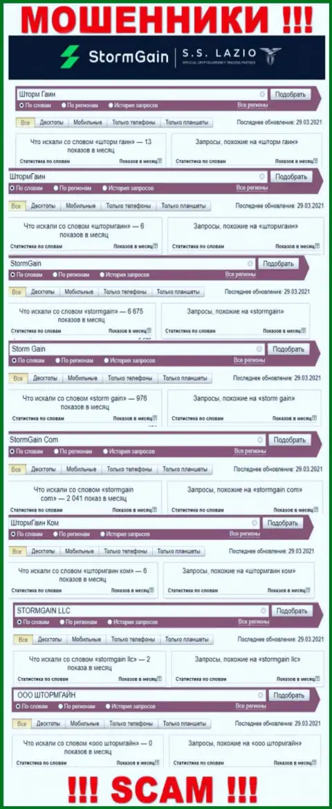 Статистические сведения online запросов по бренду ООО ШТОРМГАЙН