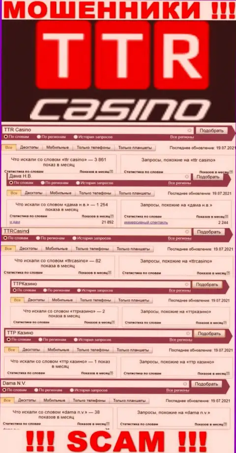 Сколько людей искали информацию о интернет-мошенниках TTR Casino, какая статистика онлайн запросов ???