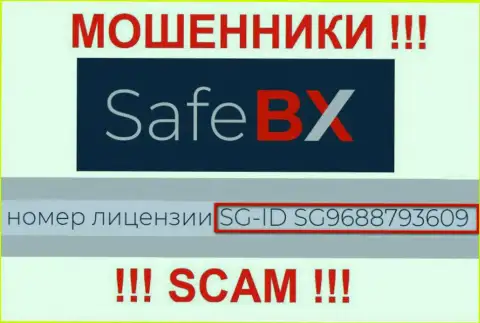 SafeBX, задуривая голову наивным людям, указали у себя на web-ресурсе номер своей лицензии на осуществление деятельности