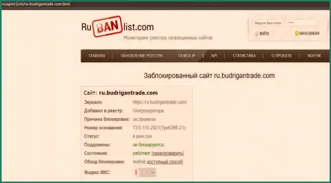 Ресурс Budrigan Ltd в пределах Российской Федерации заблокирован Генпрокуратурой