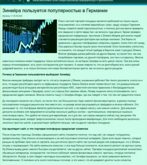 Информационный материал об условиях для трейдинга биржевой площадки Зинейра Эксчендж на веб-сайте Kuban Info