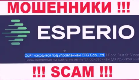 Сведения о юридическом лице организации Эсперио, им является OFG Cap. Ltd