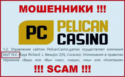 Юридическое лицо конторы PelicanCasino Games это WoT N.V.